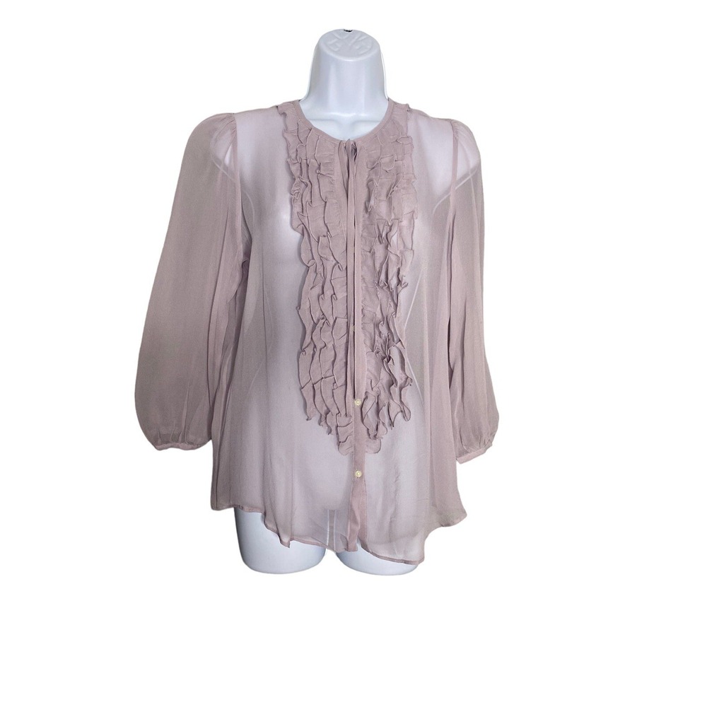 Gap Womens Blouse Sheer Silk Ruffle Front Lavender Lightweight Size Medium